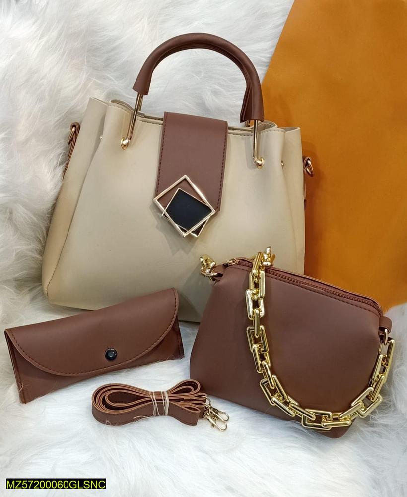 3 Pcs Leather Plain Handbags